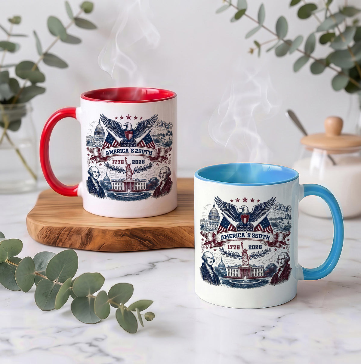 Patriotic America 250 Anniversary Coffee Mug, USA Eagle Colorful Ceramic Cup