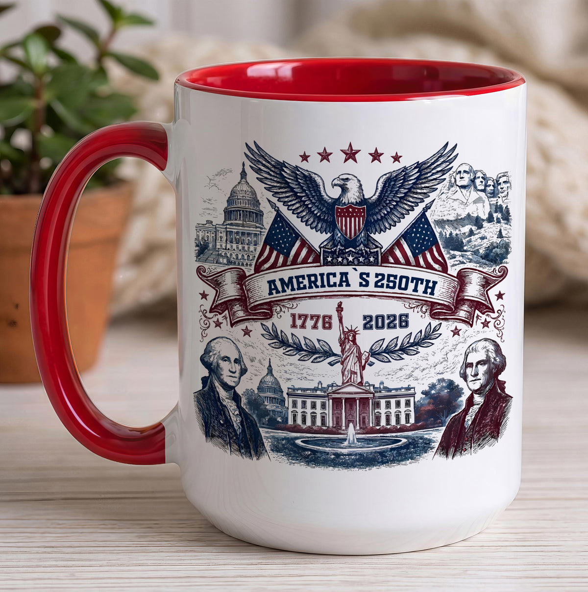 Patriotic America 250 Anniversary Coffee Mug, USA Eagle Colorful Ceramic Cup