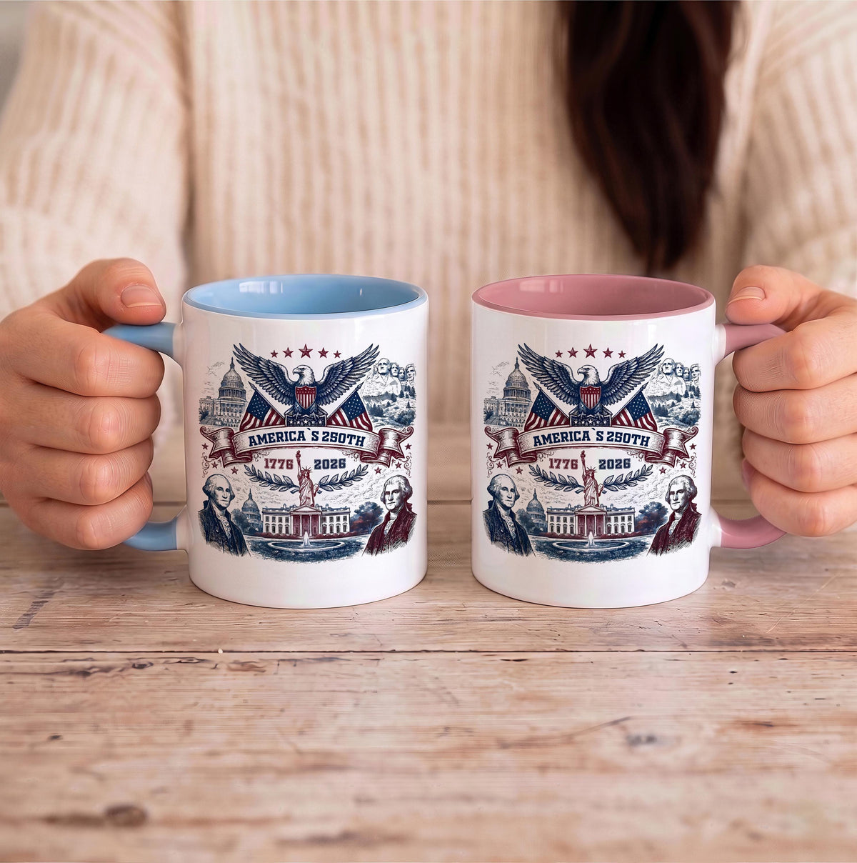 Patriotic America 250 Anniversary Coffee Mug, USA Eagle Colorful Ceramic Cup