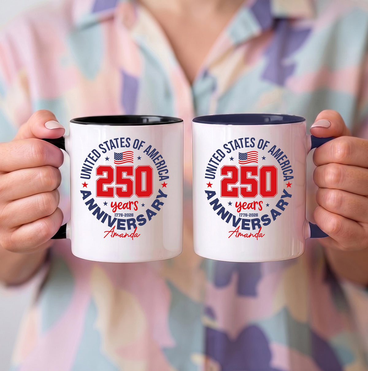 Personalized United States of America 250 Years Cup, 4th of July Colorful Coffee Mug