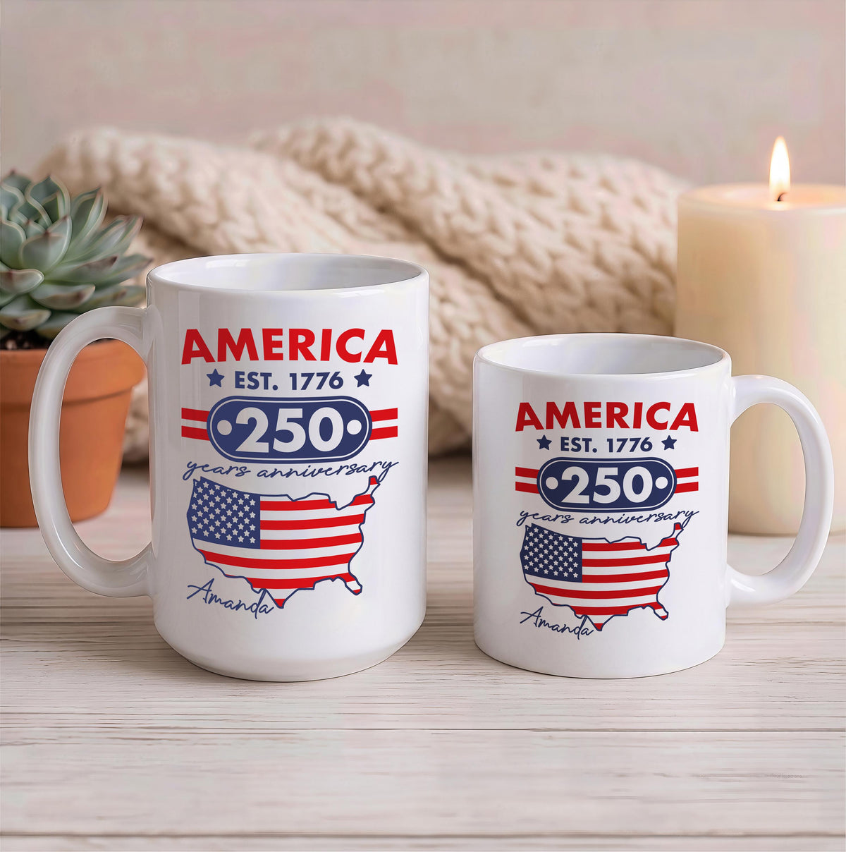 Personalized United States of America 250 Years Cup, 4th of July Colorful Coffee Mug