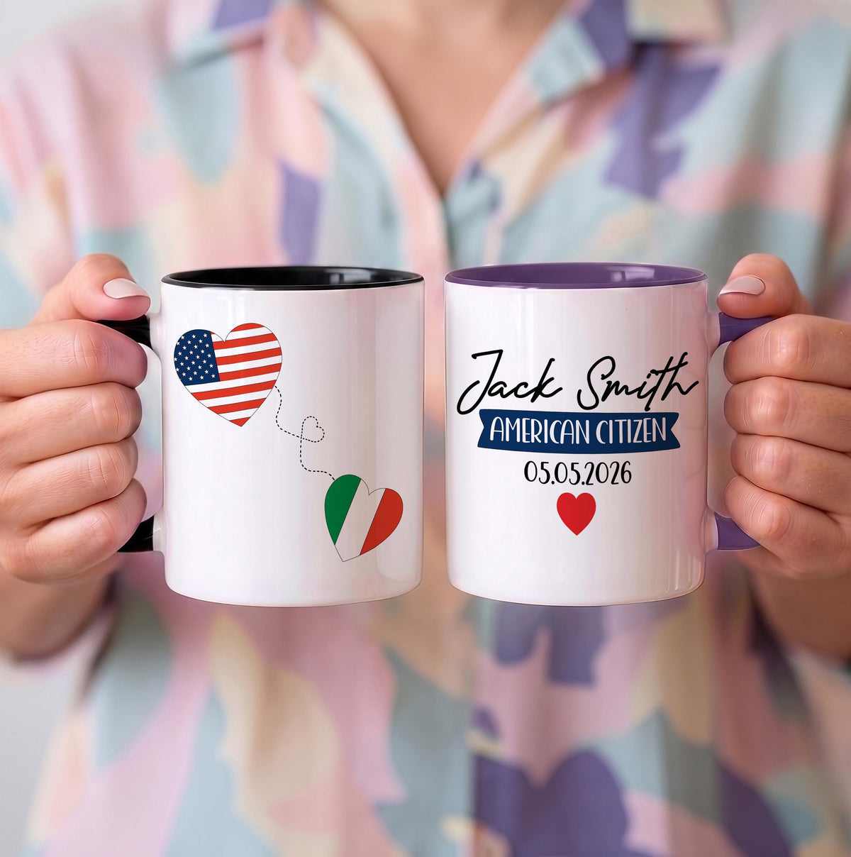 Personalized American Citizen Ceramic Mug, Custom Name & Flag Design Colorful Coffee Cup