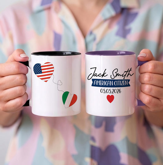Personalized American Citizen Ceramic Mug, Custom Name & Flag Design Colorful Coffee Cup