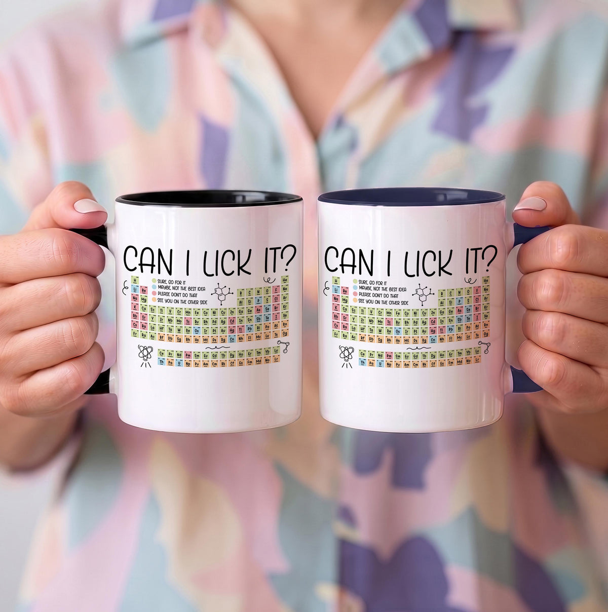 Can I Lick It? Chemistry Coffee Mug, Funny Periodic Table Colorful Ceramic Cup