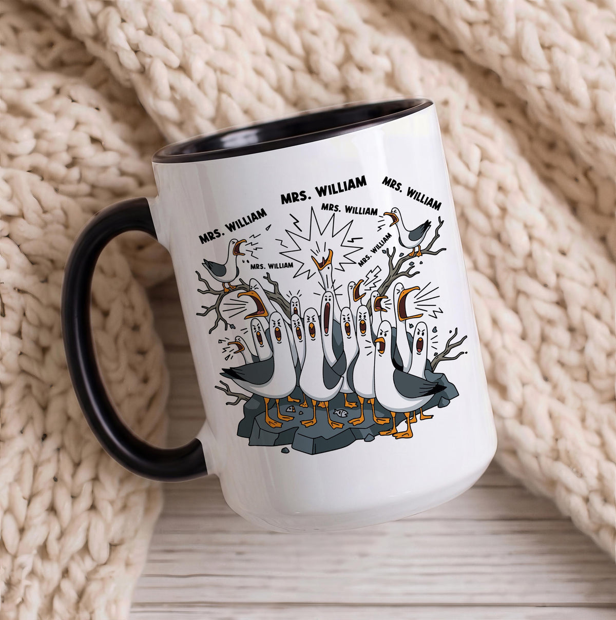 Personalized Funny Seagull Classroom Coffee Cup, Custom Teacher Back to School Ceramic Mug