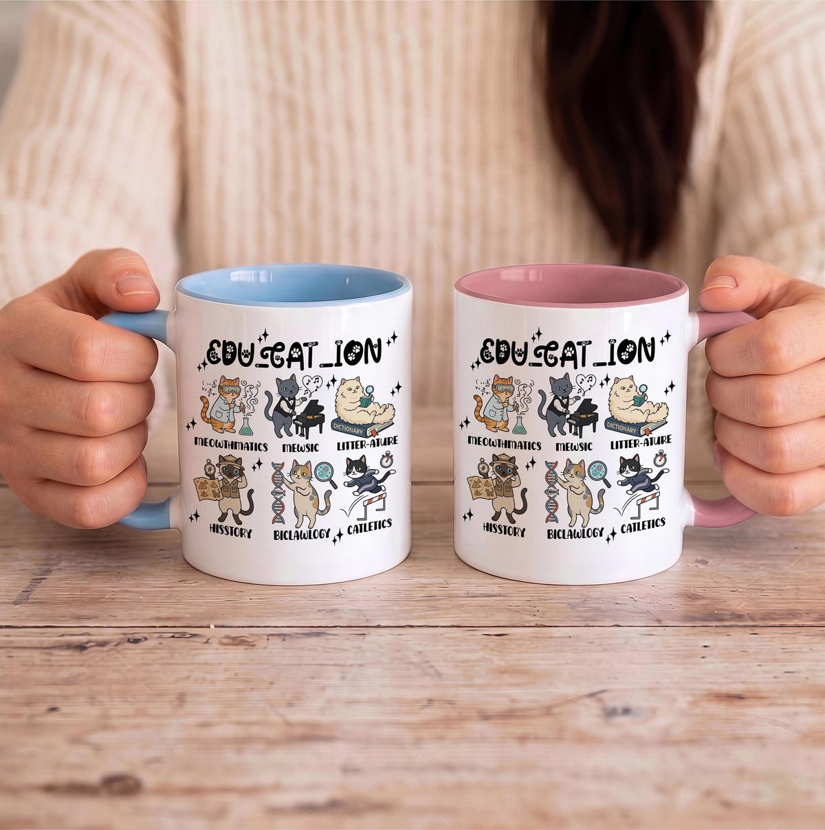 Funny Cat School Subjects Coffee Cup, Edu-cat-ion Cute Teacher Ceramic Mug