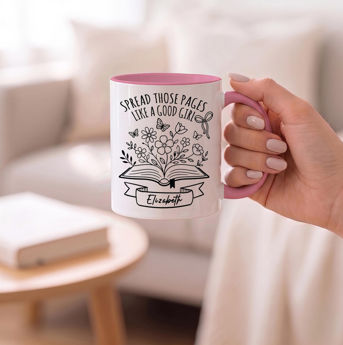 Custom Spread Those Pages Like a Good Girl Mug, Personalized Bookish Coffee Cup