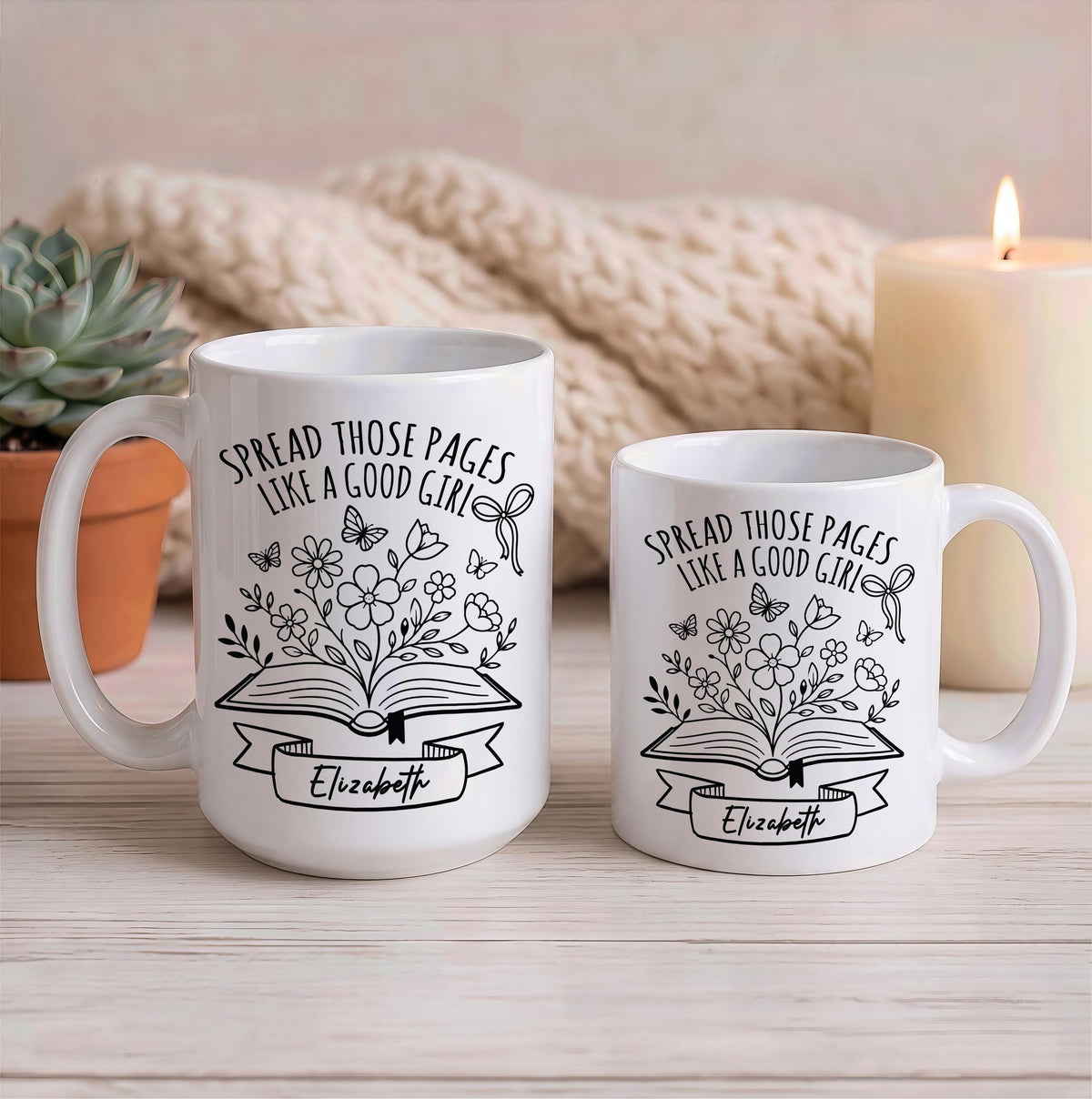Custom Spread Those Pages Like a Good Girl Mug, Personalized Bookish Coffee Cup