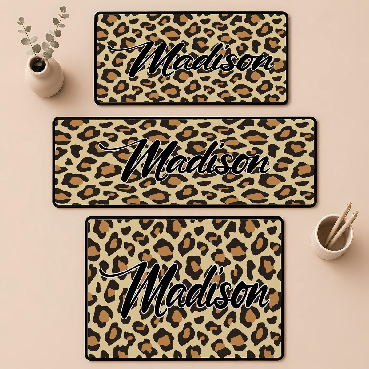 Personalized Leopard Cow Zebra Giraffe Print Desk Mat, Cute Safari Office Accessory
