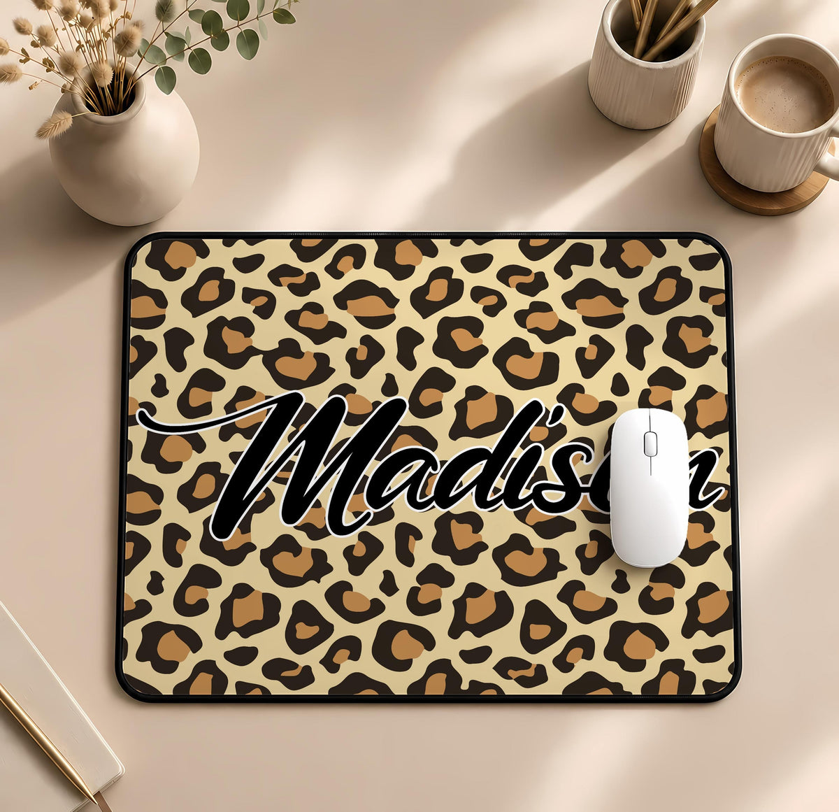 Personalized Leopard Cow Zebra Giraffe Print Desk Mat, Cute Safari Office Accessory