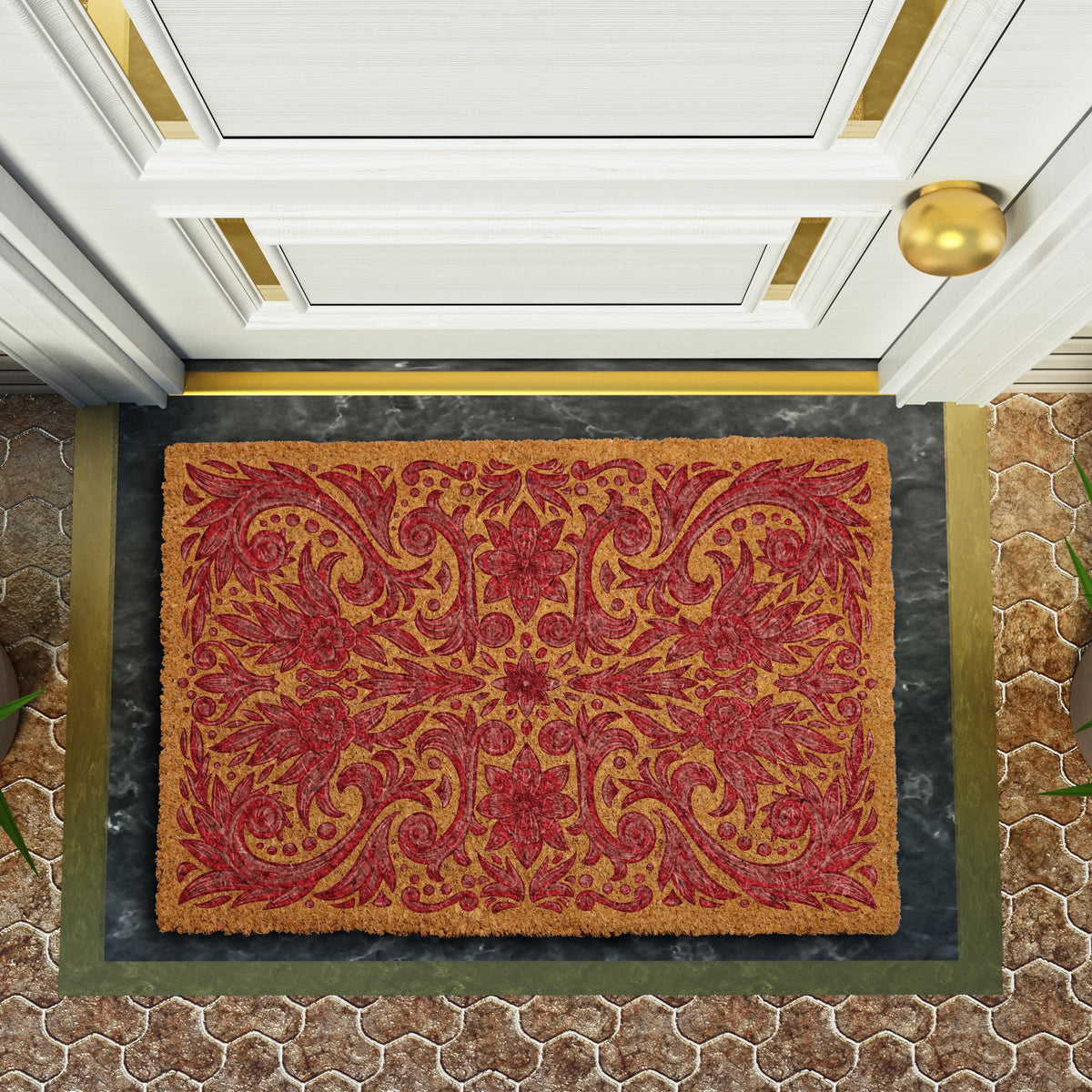Moroccan Ornate Doormat, Traditional Mediterranean Style Welcome Mat, Retro Boho Entryway Gift