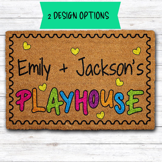 Personalized Playhouse Doormat, Colorful Kids Play Room Welcome Mat