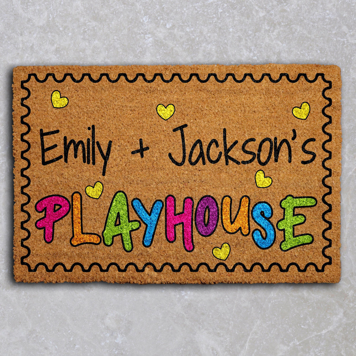 Personalized Playhouse Doormat, Colorful Kids Play Room Welcome Mat