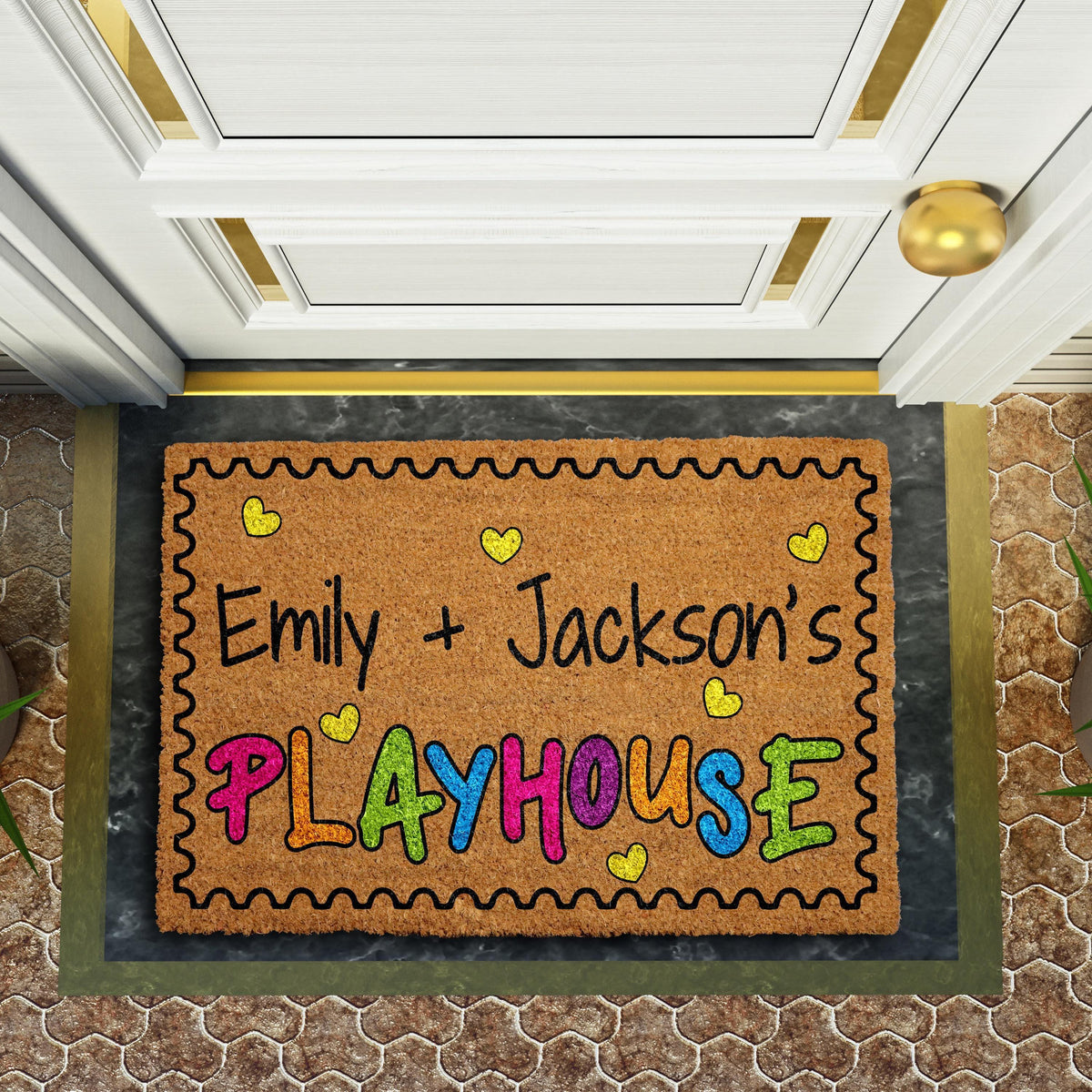 Personalized Playhouse Doormat, Colorful Kids Play Room Welcome Mat