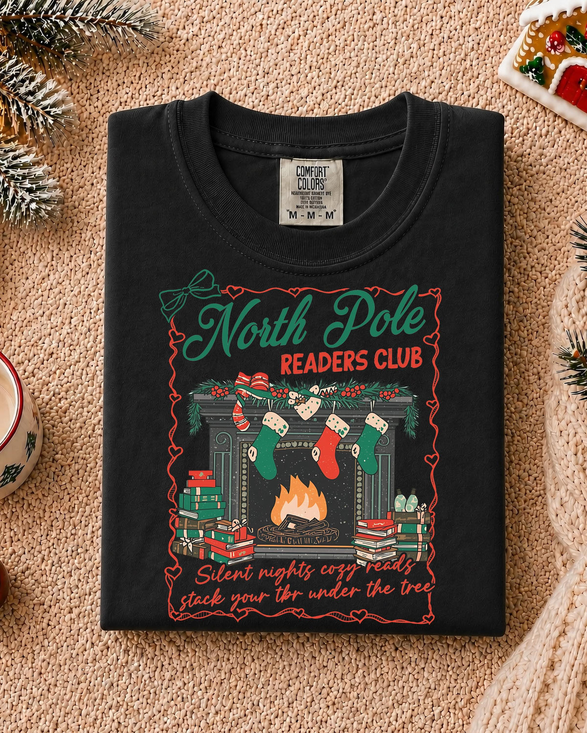 North Pole Comfort Colors® T-Shirt, Coquette Bow Readers Xmas Tee, Bookish Holiday Gift