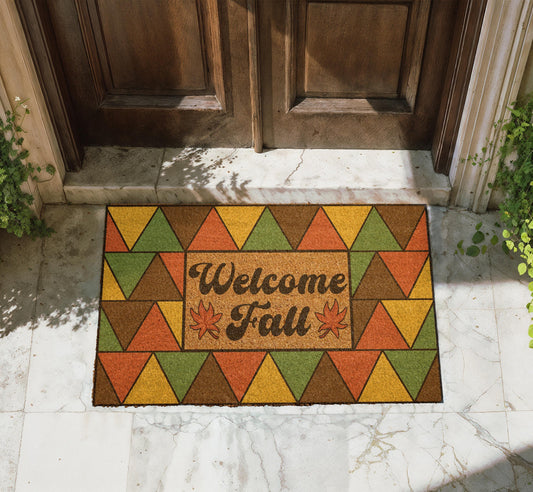 Welcome Fall Doormat, Mid Century Modern Autumn Mat, Seasonal Housewarming Gift