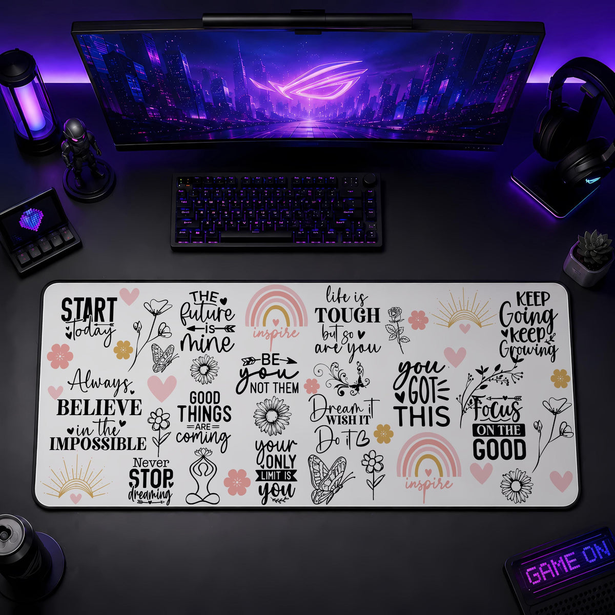 Inspirational Desk Mat, Motivational Floral Mouse Pad, Positive Affirmation Workspace Decor