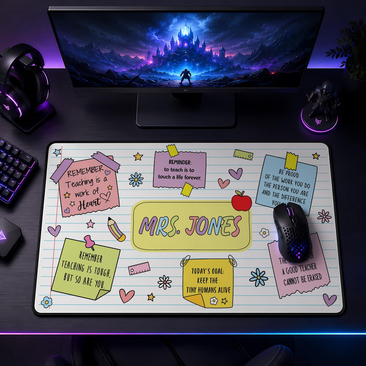 Personalized Teacher Desk Mat, Custom Name Daily Affirmations Mouse Pad, Back To School Gift