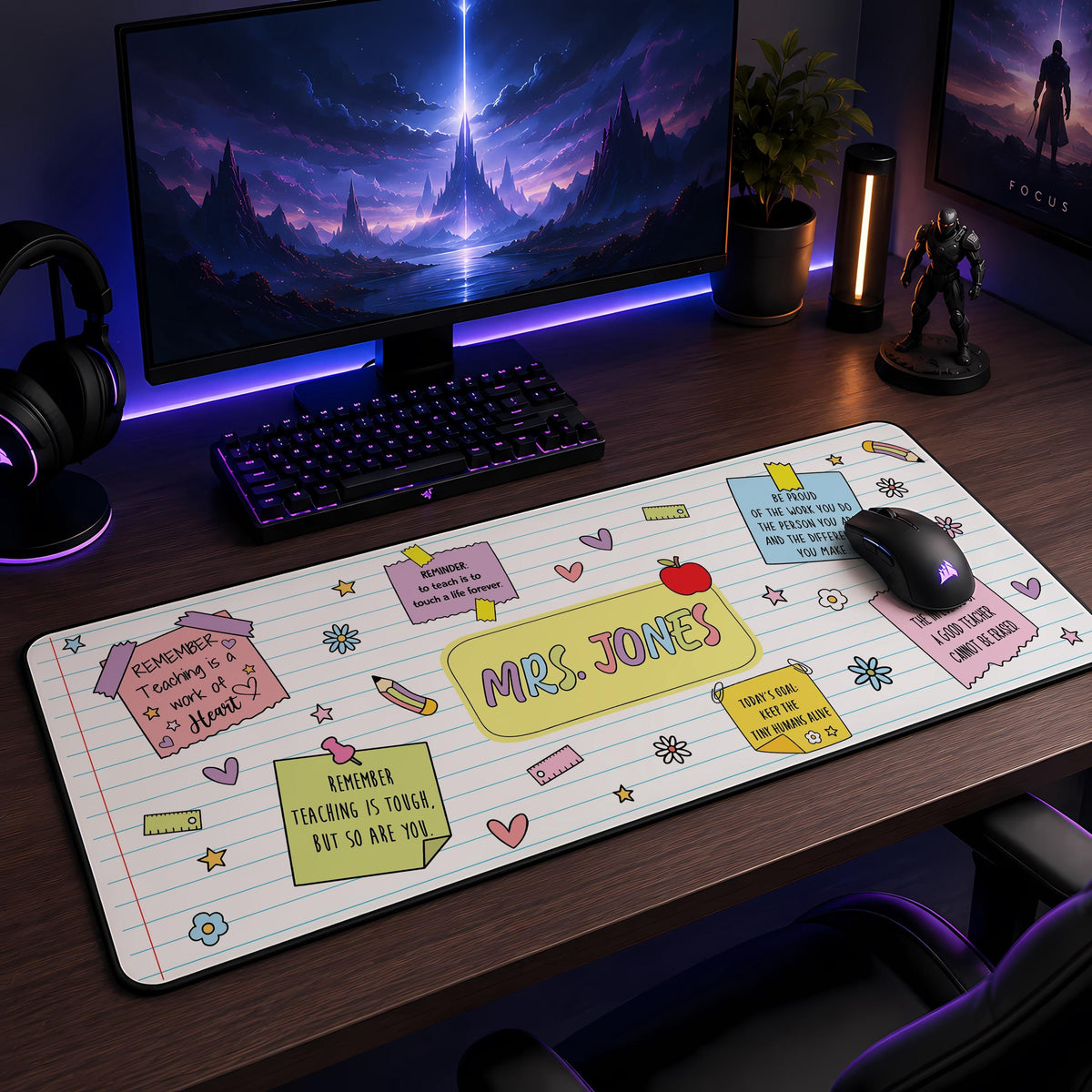 Personalized Teacher Desk Mat, Custom Name Daily Affirmations Mouse Pad, Back To School Gift