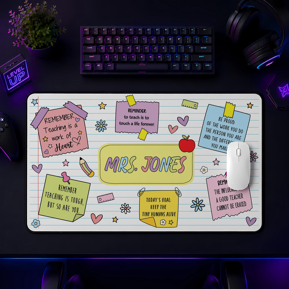 Personalized Teacher Desk Mat, Custom Name Daily Affirmations Mouse Pad, Back To School Gift