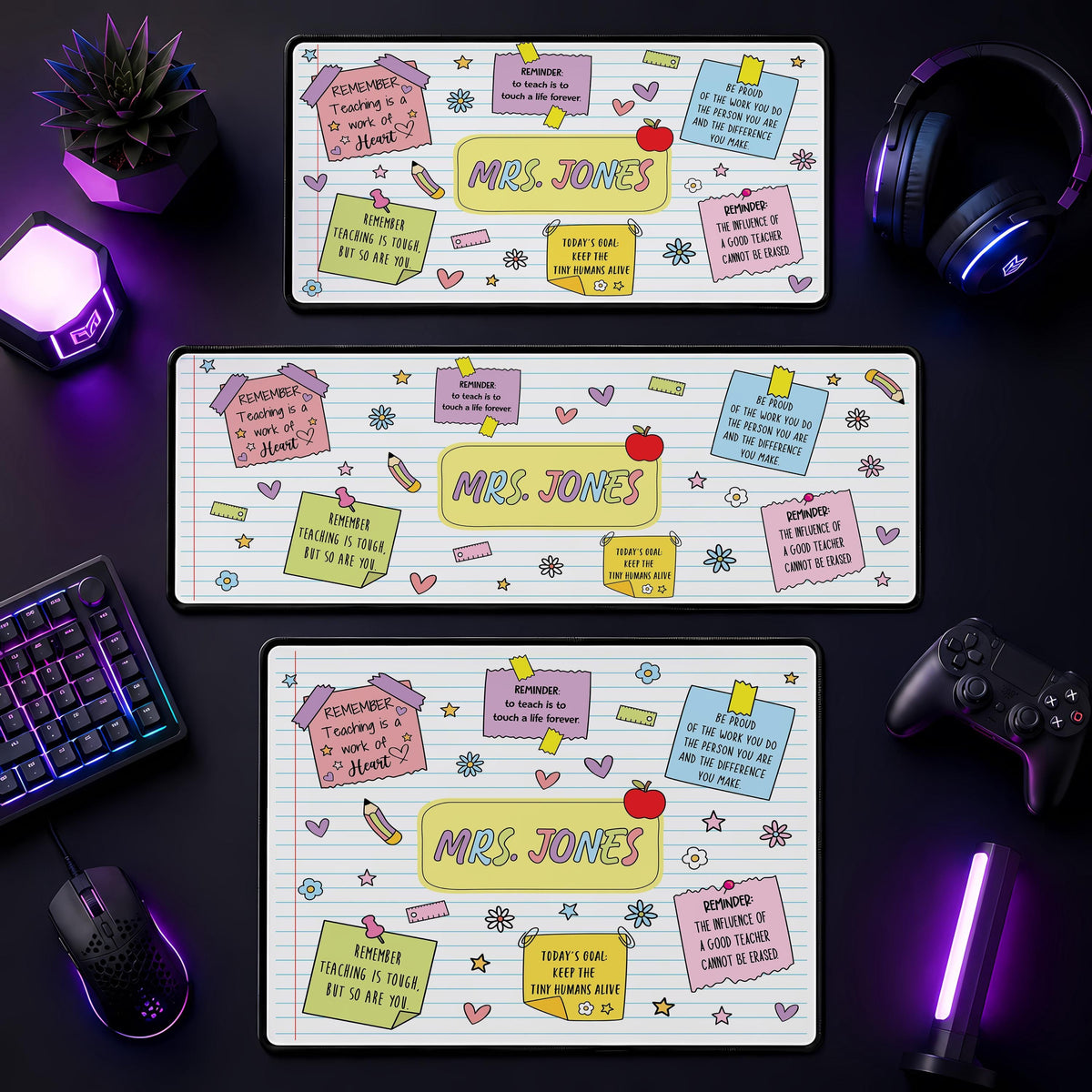 Personalized Teacher Desk Mat, Custom Name Daily Affirmations Mouse Pad, Back To School Gift