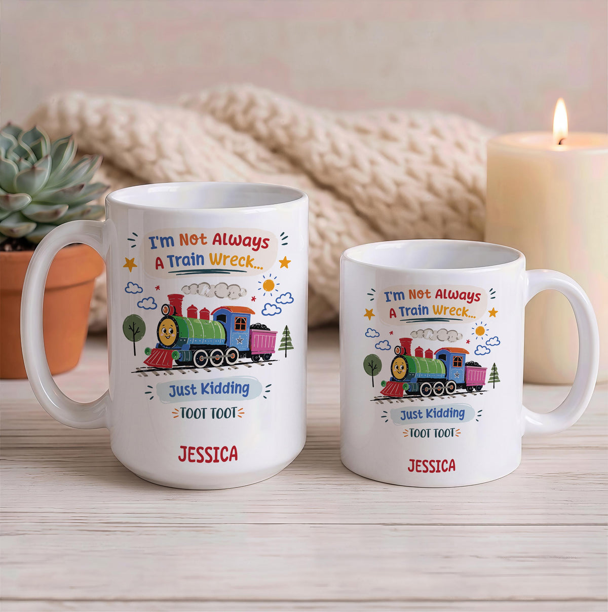 Personalized Train Wreck Coffee Mug, Sarcastic Humor Gift, Ceramic Cup