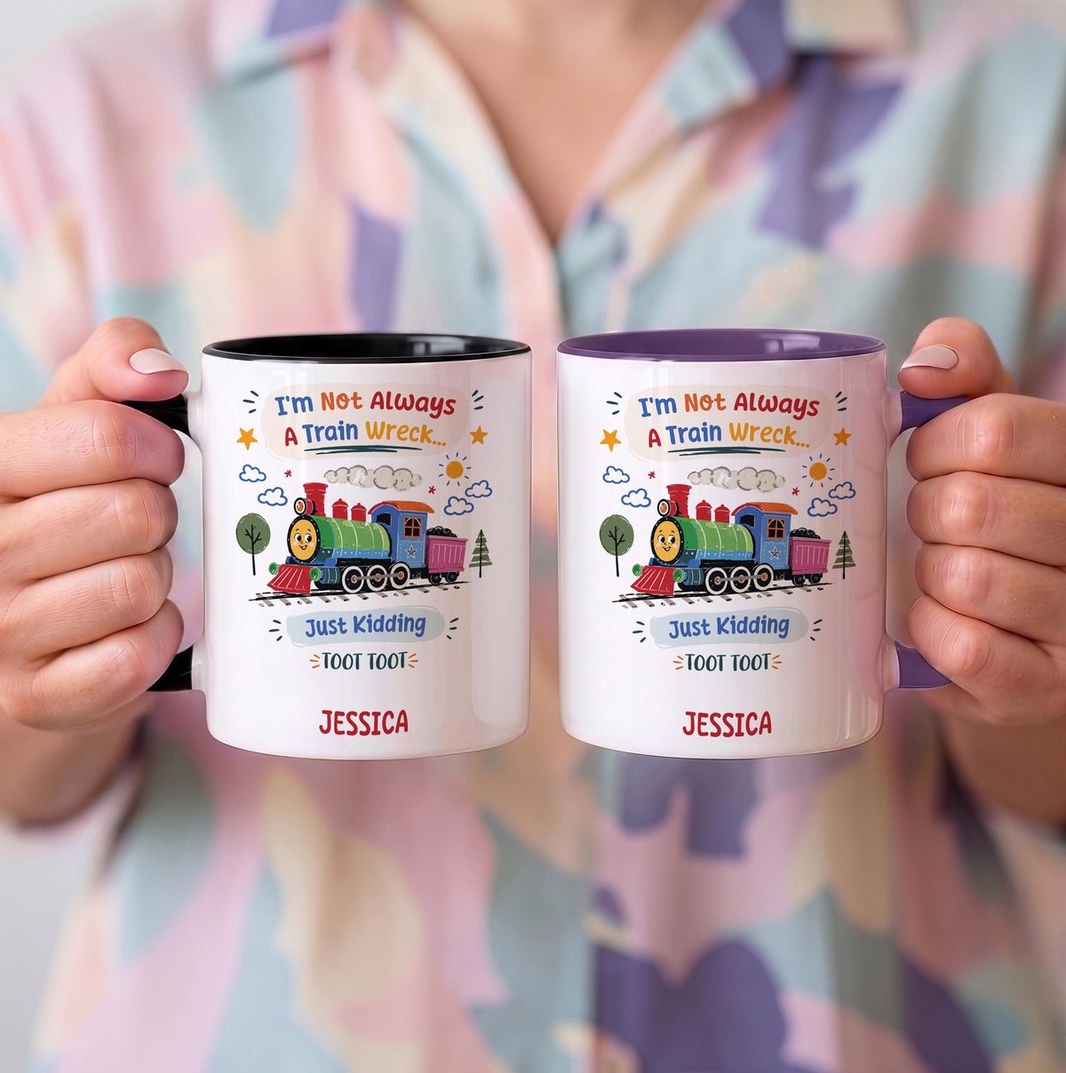 Personalized Train Wreck Coffee Mug, Sarcastic Humor Gift, Ceramic Cup
