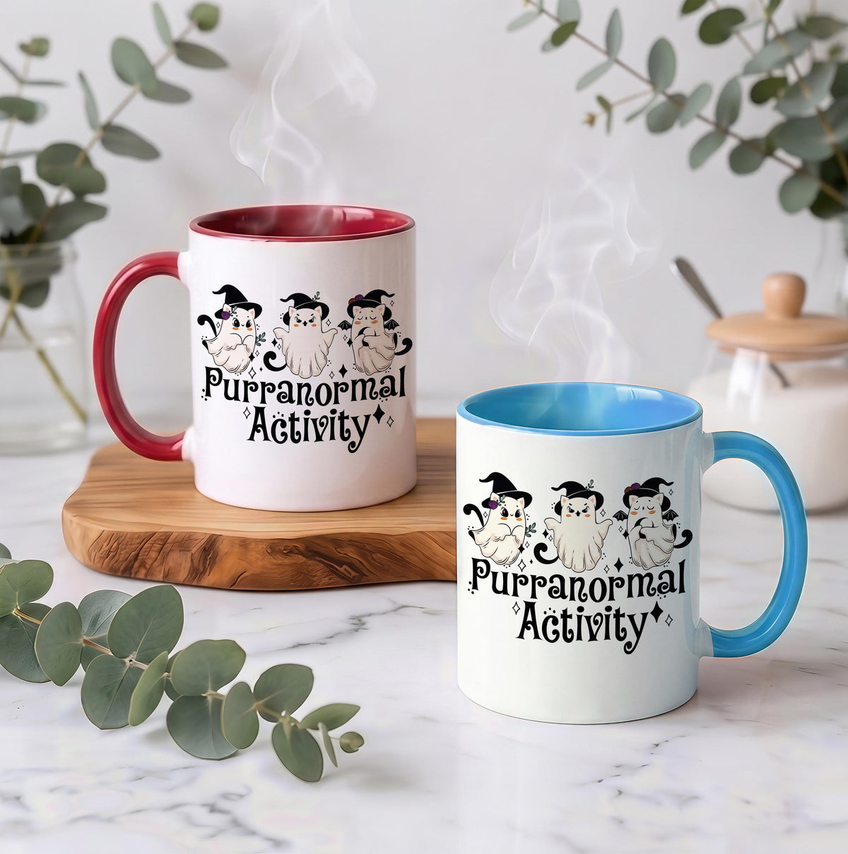 Purranormal Activity Ghost Cat Halloween Mug, Spooky Season Ceramic Drinkware