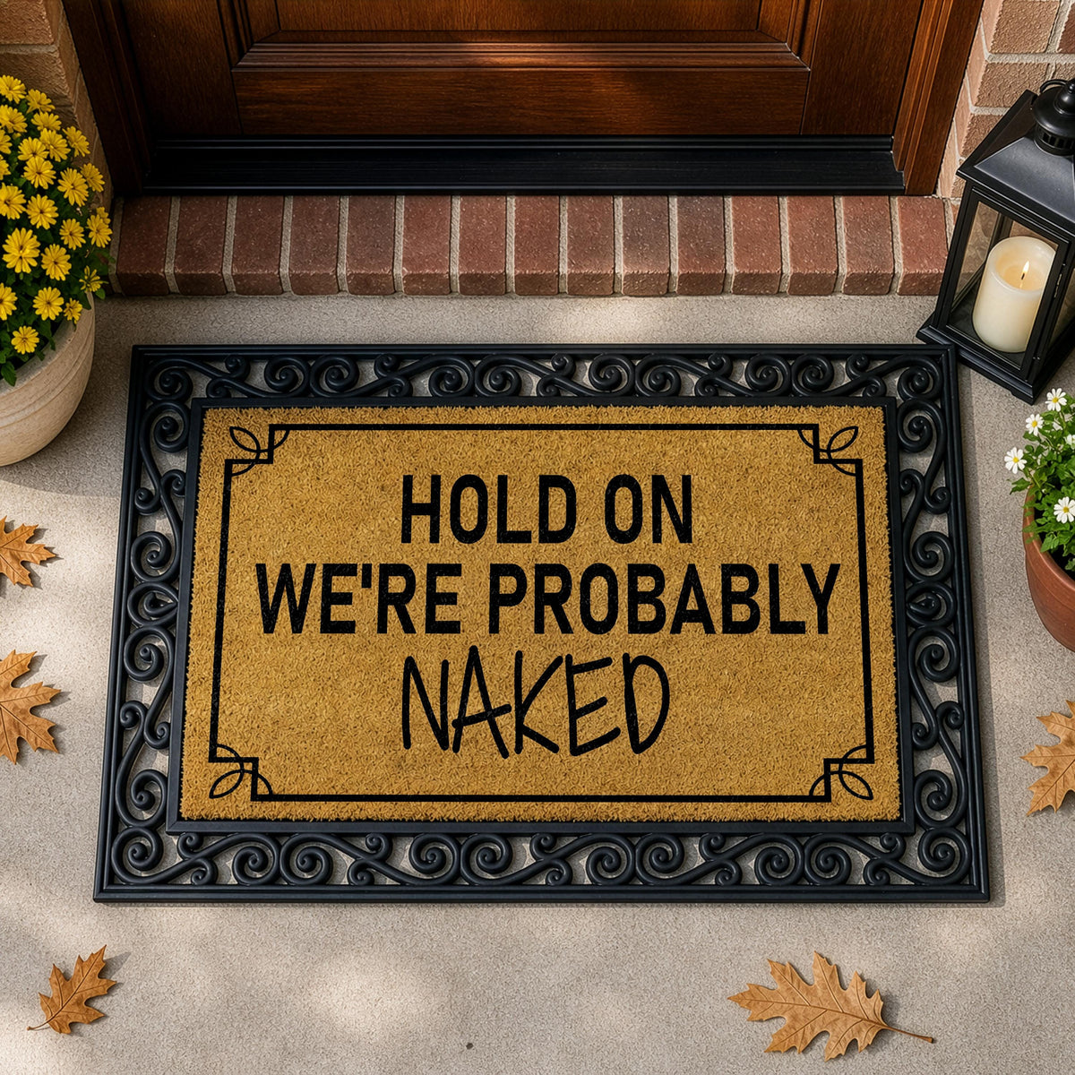 Hold On We're Probably Naked Doormat, Adult Humor Interchangeable Welcome Mat