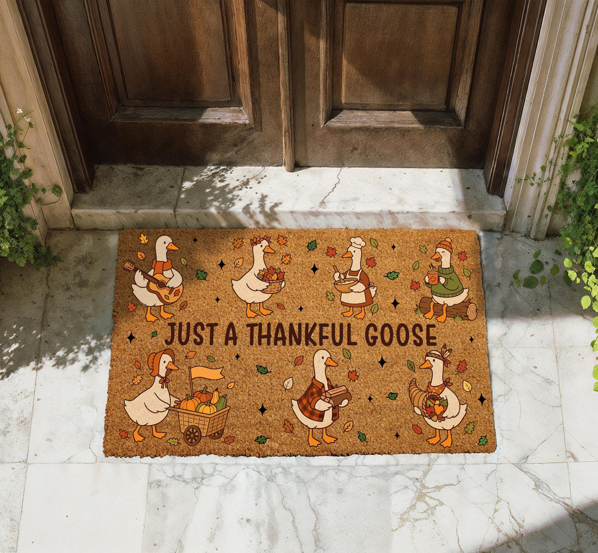 Just A Thankful Goose Doormat, Funny Thanksgiving Welcome Mat, Cute Autumn Friendsgiving Gift