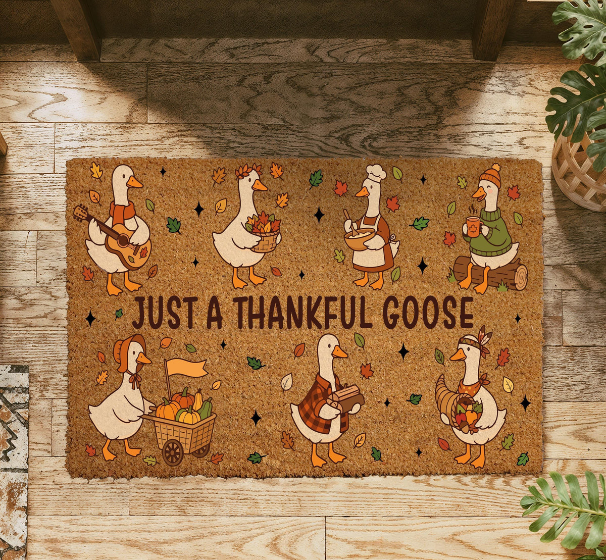 Just A Thankful Goose Doormat, Funny Thanksgiving Welcome Mat, Cute Autumn Friendsgiving Gift