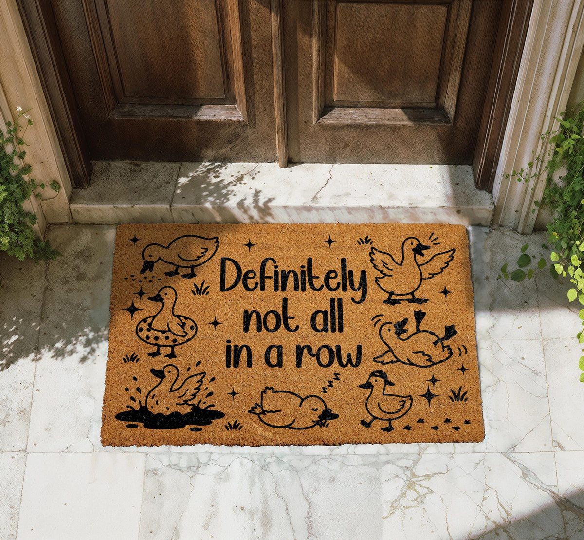 Definitely Not All In A Row Doormat, Funny Duck Welcome Mat, Chaotic Family Housewarming Gift