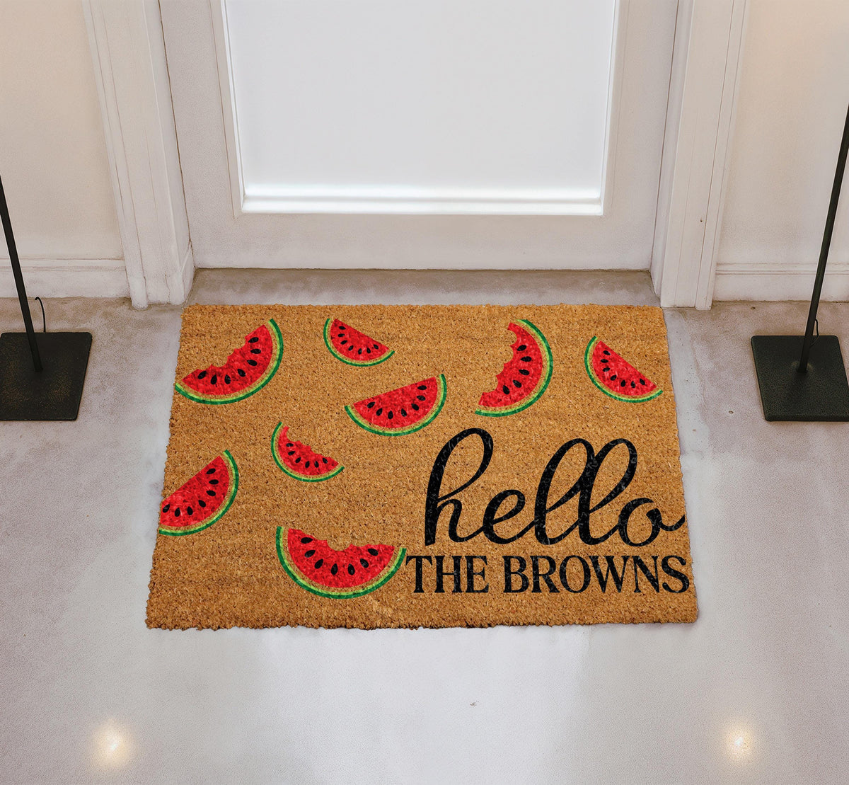 Personalized Watermelon Hello Doormat, Summer Fruit Welcome Mat, Family Name Housewarming Gift