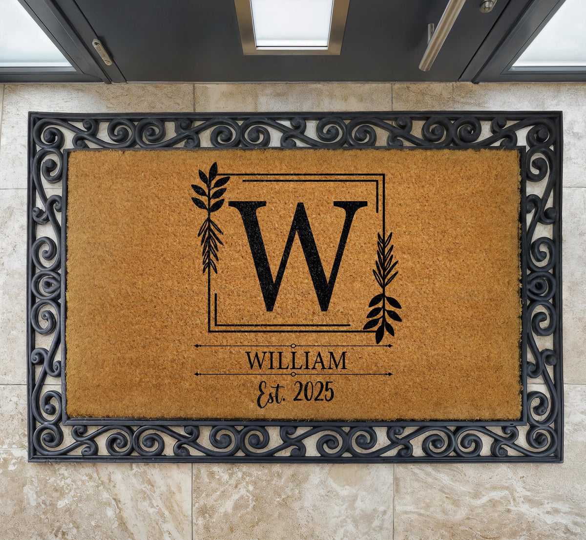 Custom Family Name & Est Year Doormat, Personalized Momogram Welcome Mat