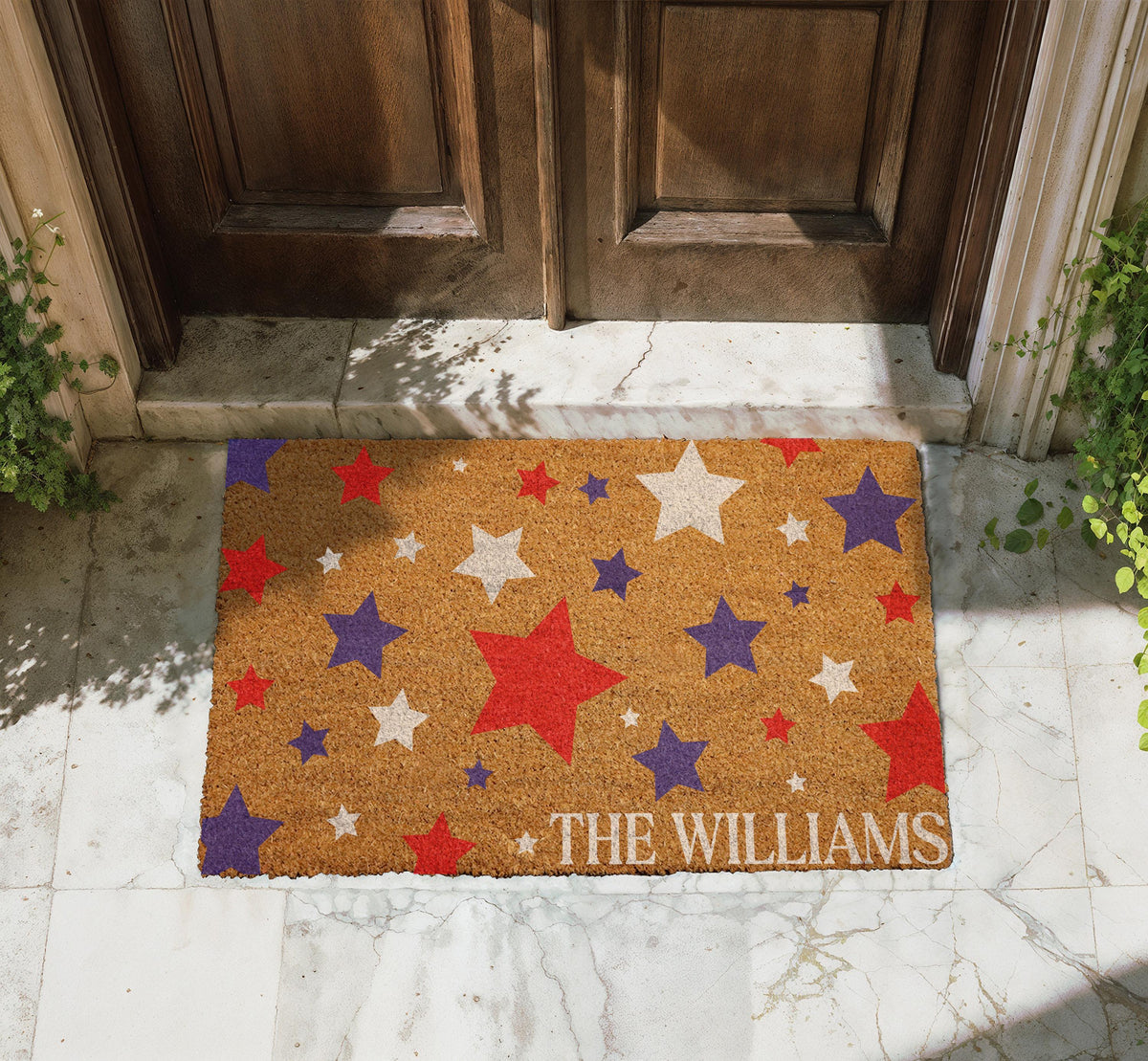Custom Red White & Blue Star Doormat, Patriotic Welcome Mat, 4th of July Decor