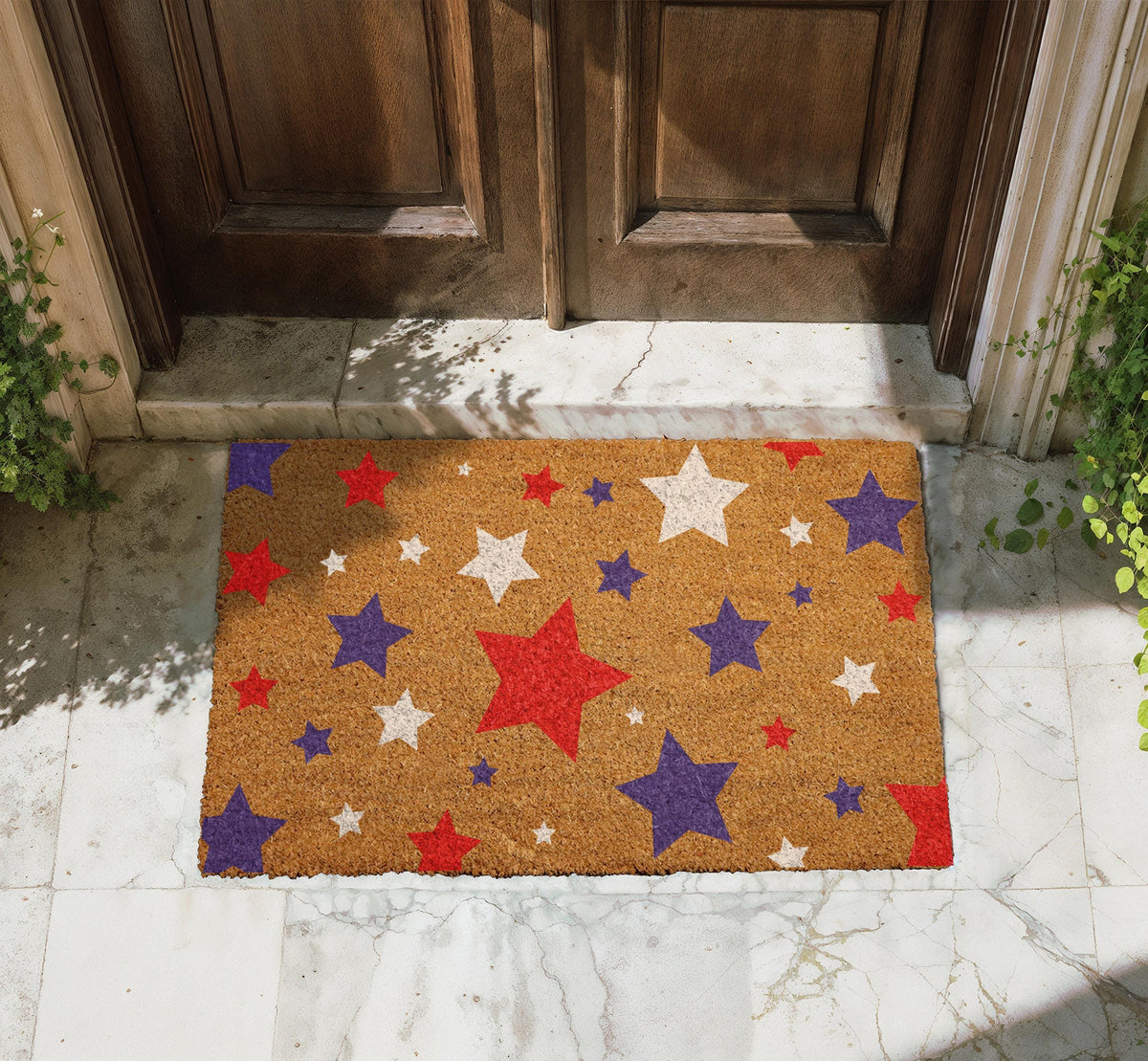 Custom Red White & Blue Star Doormat, Patriotic Welcome Mat, 4th of July Decor