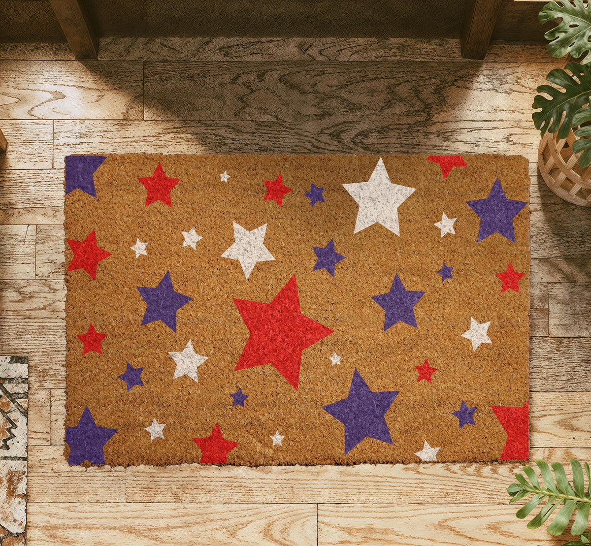 Custom Red White & Blue Star Doormat, Patriotic Welcome Mat, 4th of July Decor