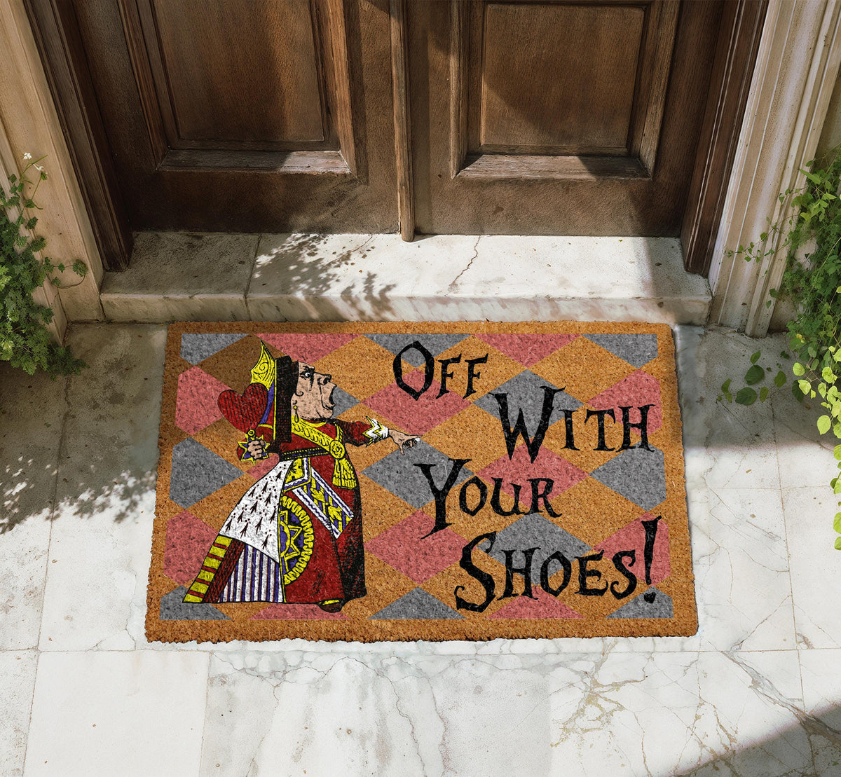 Off With Your Shoes Doormat, Funny Alice in Wonderland Welcome Mat