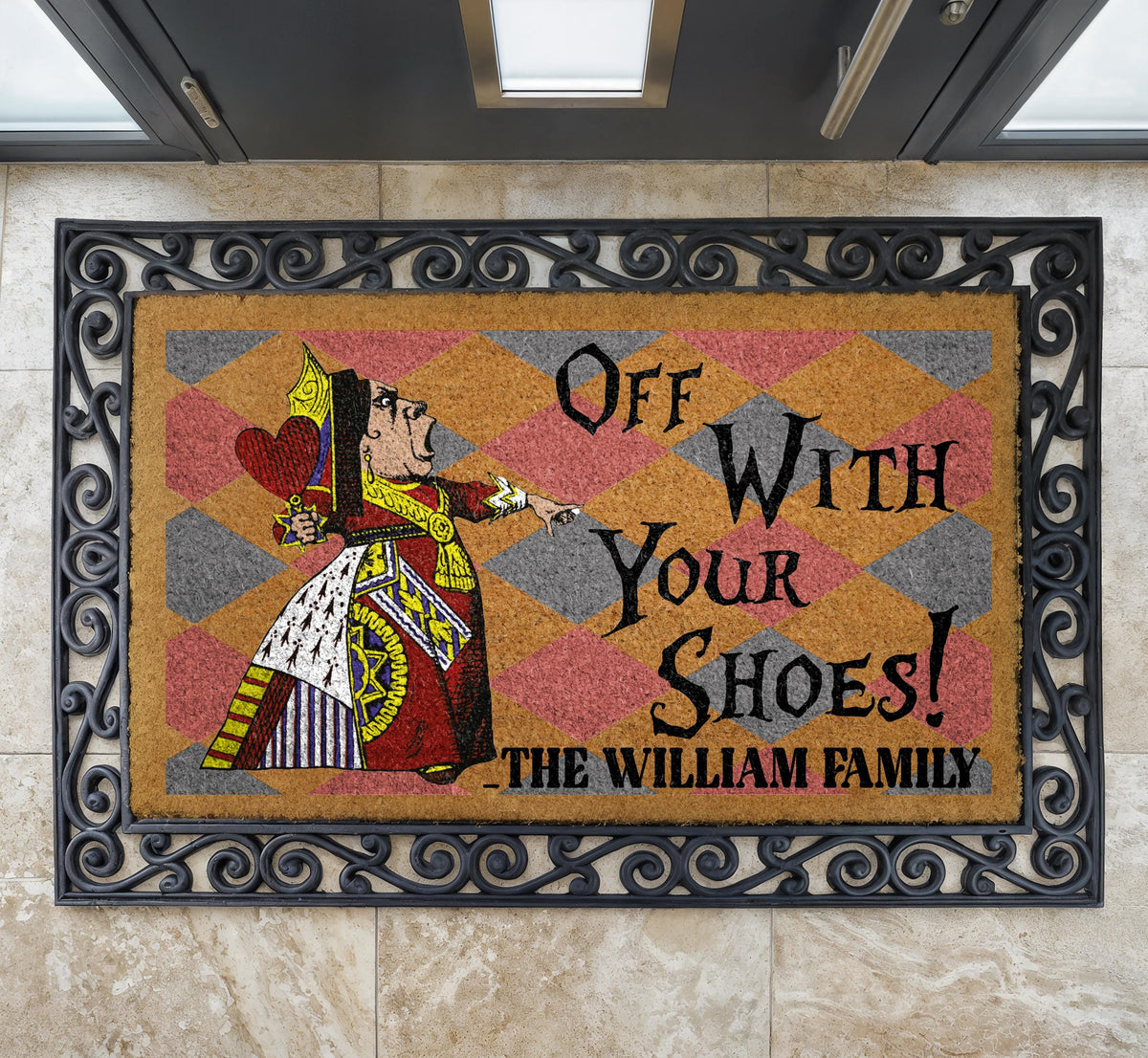 Off With Your Shoes Doormat, Funny Alice in Wonderland Welcome Mat