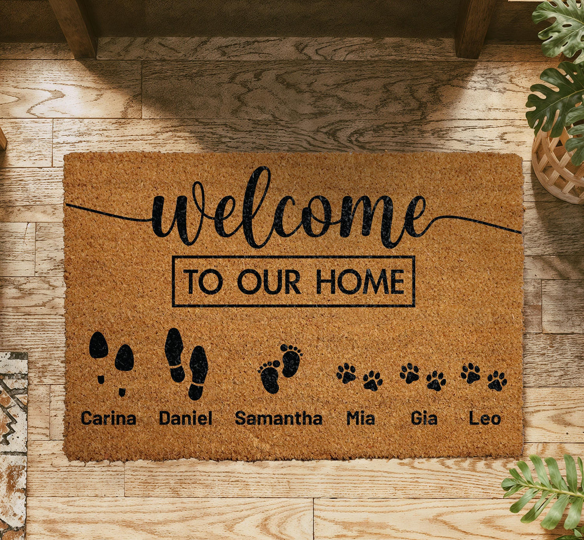 Personalized Welcome To Our Home Doormat, Family Members & Pets Names Door Mat