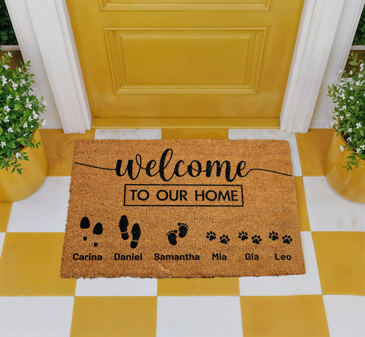 Personalized Welcome To Our Home Doormat, Family Members & Pets Names Door Mat