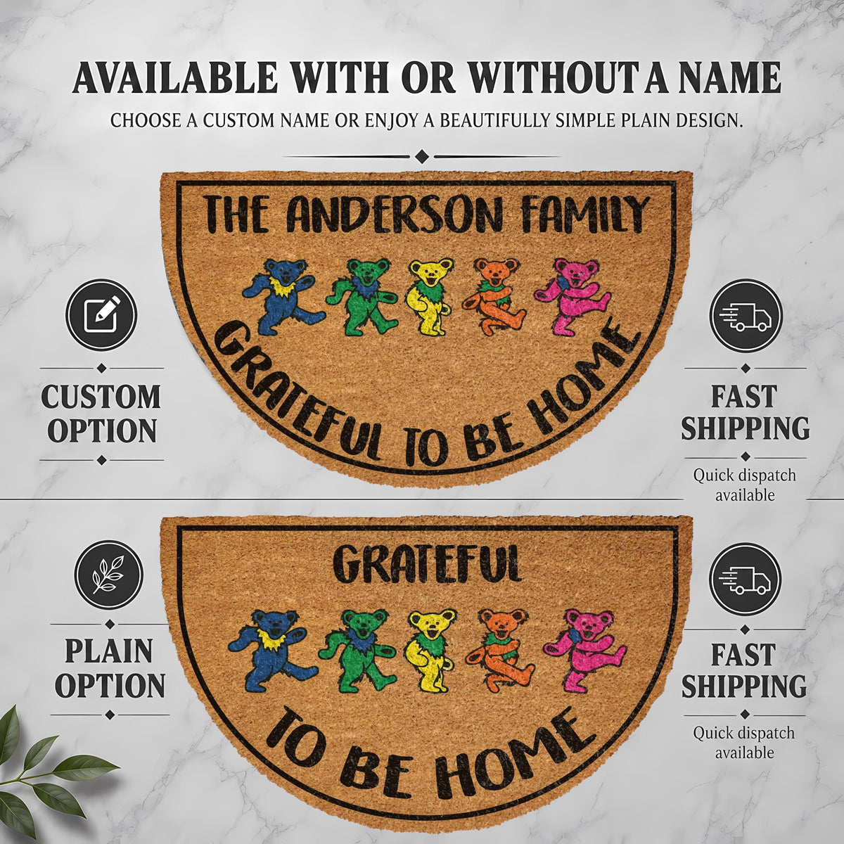 Grateful To Be Home Doormat, Colorful Dancing Bears Welcome Mat, Hippie Style Housewarming Gift