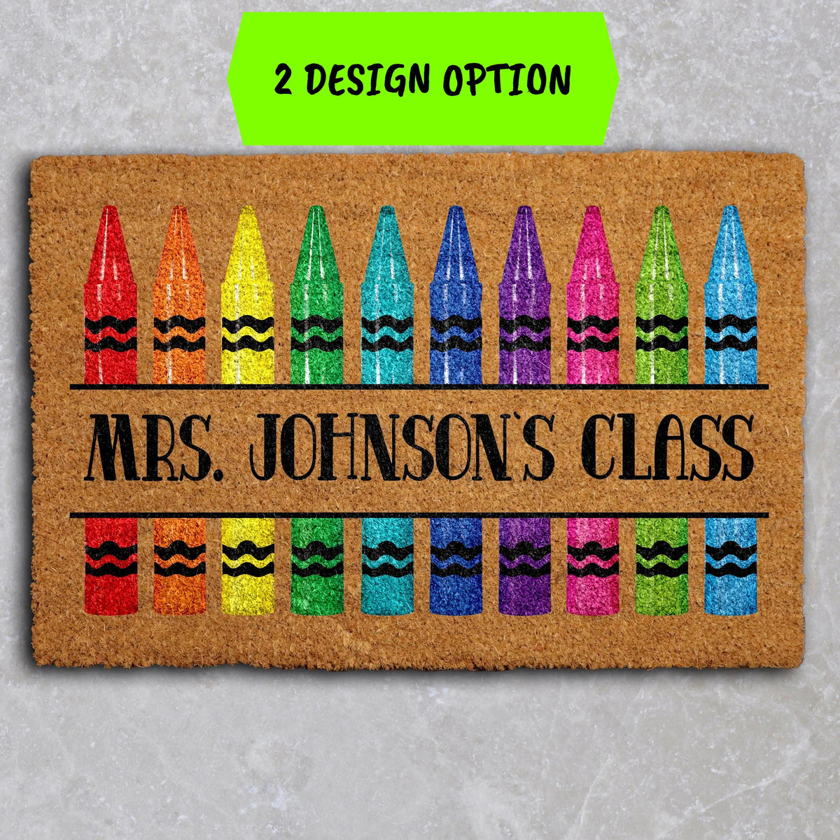 Personalized Crayon Design Classroom Doormat, Custom Teacher's Name Welcome Mat