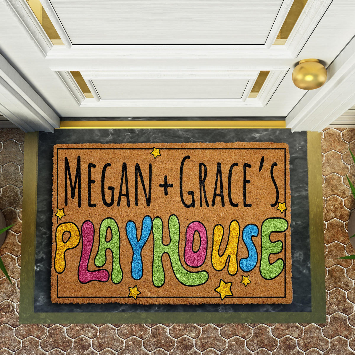 Personalized Daisy Flower Playhouse Doormat, Custom Kids Name Play Room Welcome Mat