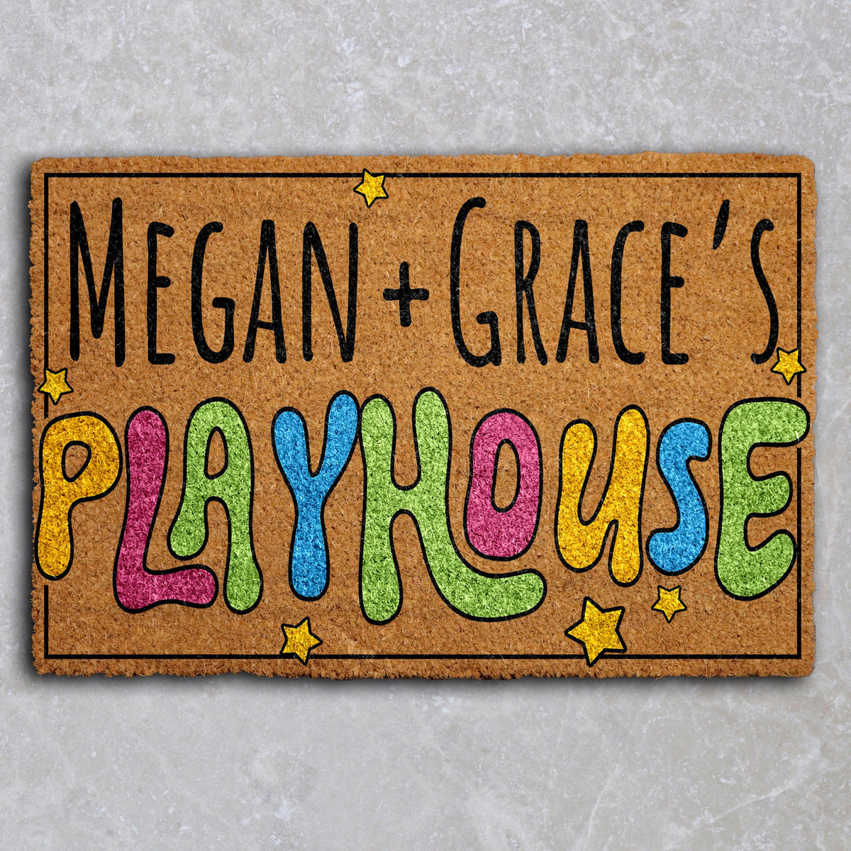 Personalized Daisy Flower Playhouse Doormat, Custom Kids Name Play Room Welcome Mat