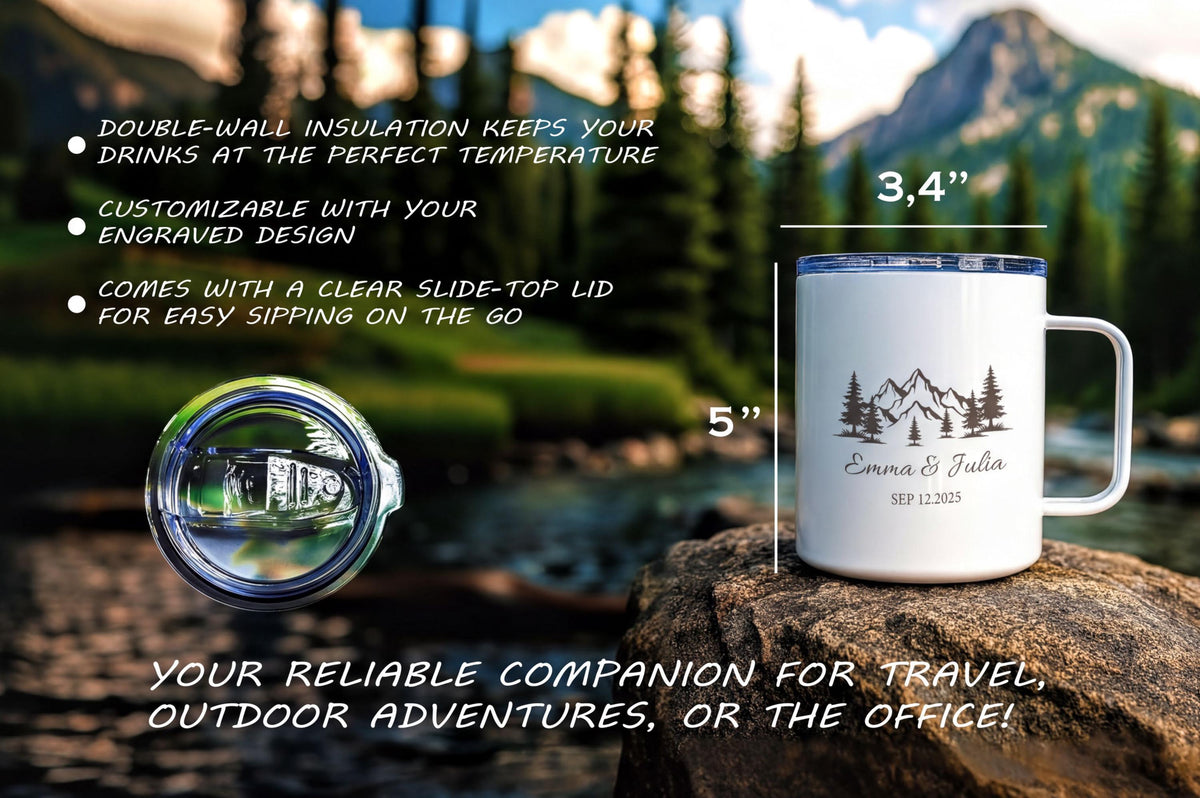 Personalized Couple Camping Mug, Adventure Travel Mugs, Nature Lover Anniversary Gift