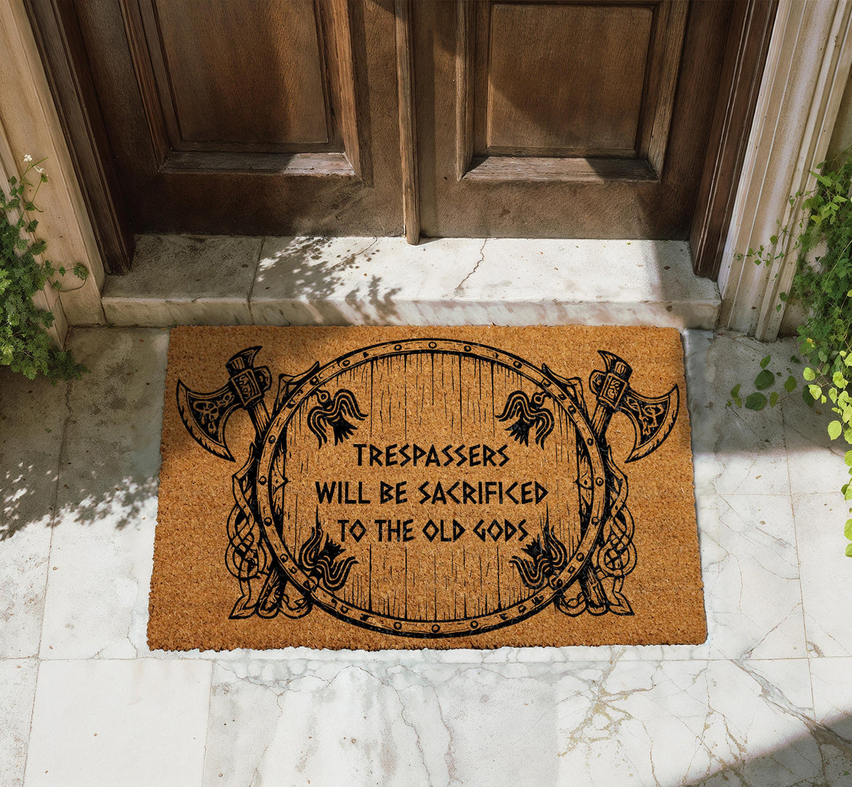 Trespassers Will Be Sacrificed To The Old Gods Doormat, Funny Myth Welcome Mat