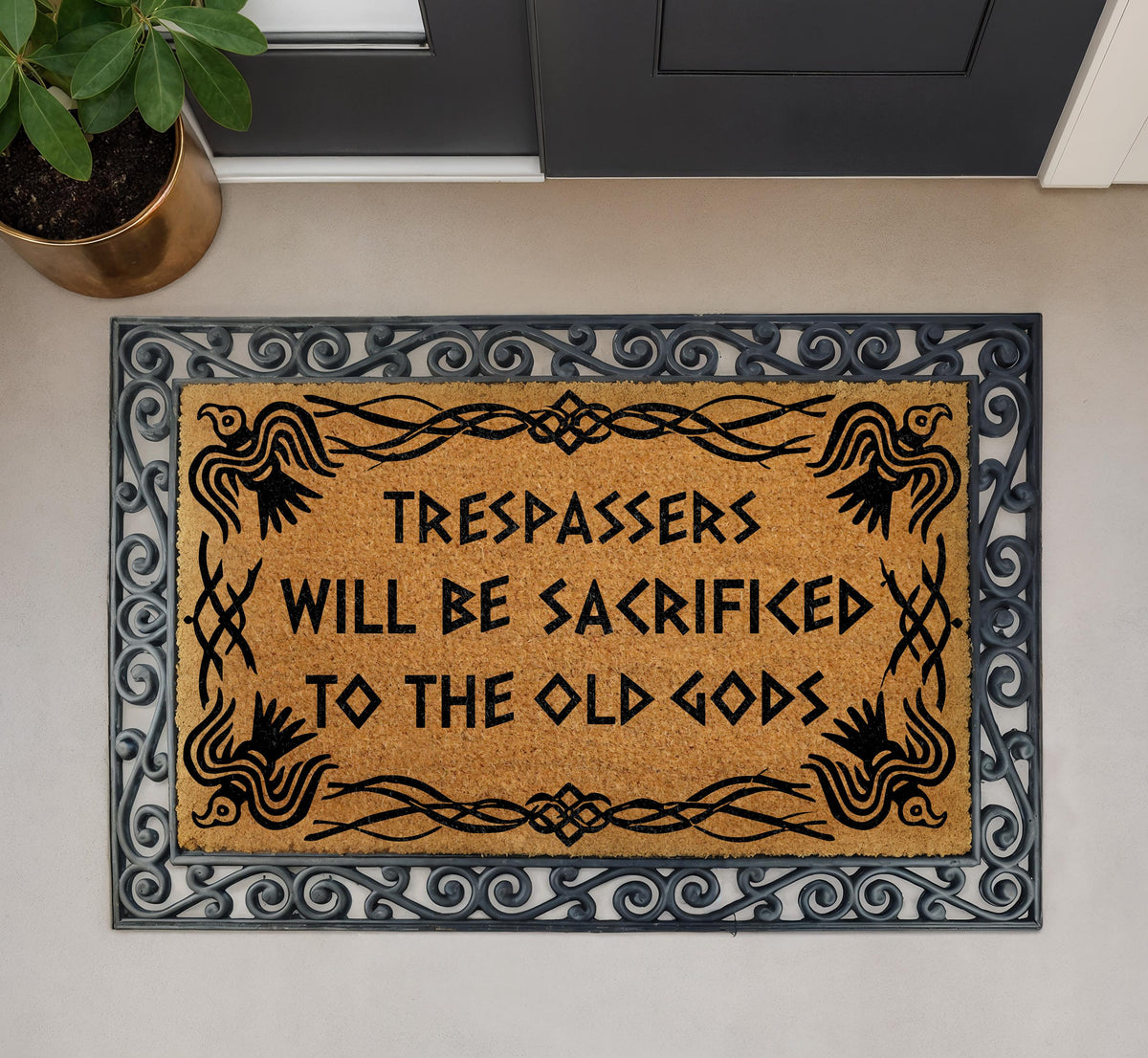Trespassers Will Be Sacrificed To The Old Gods Doormat, Funny Myth Welcome Mat
