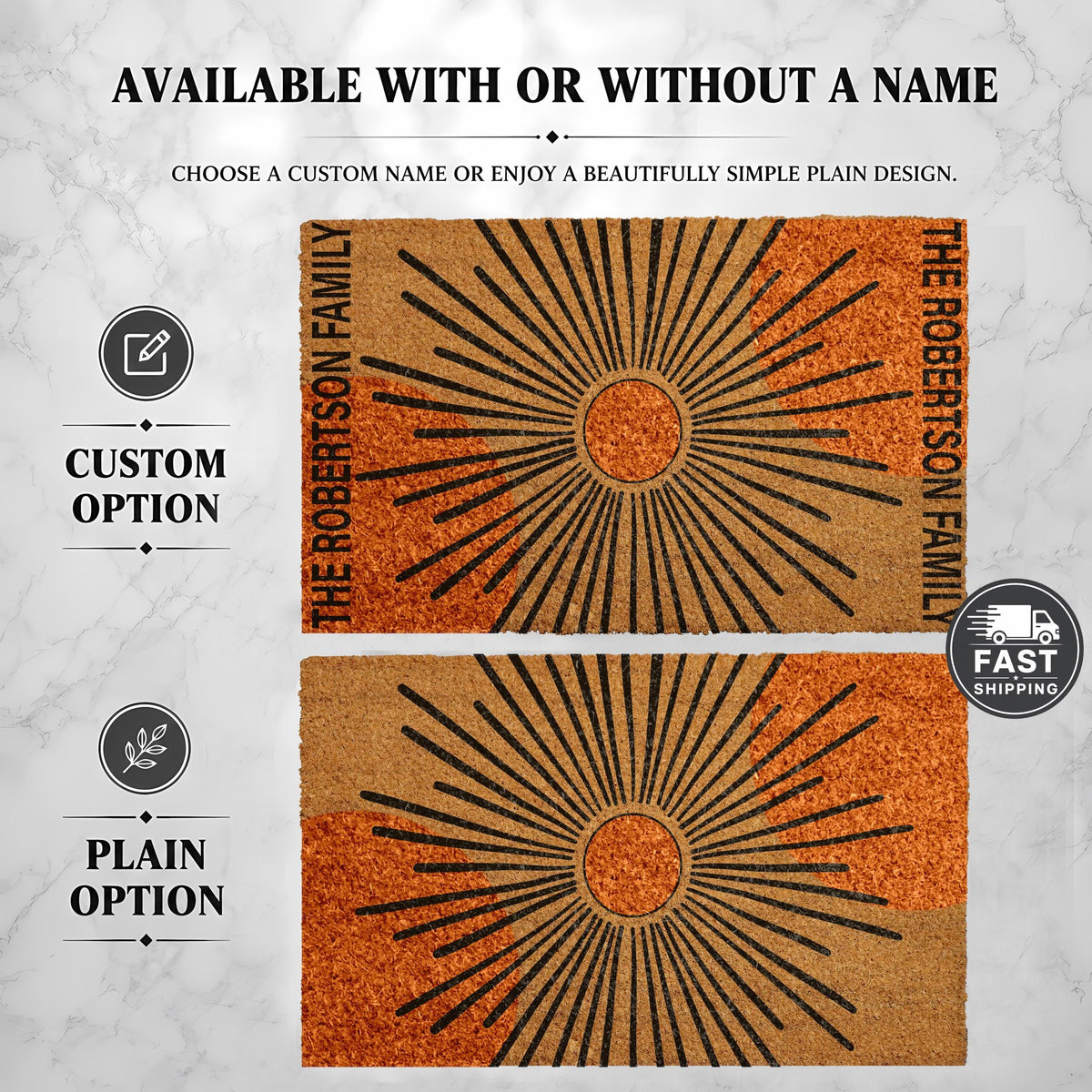 Custom Sunburst Doormat, Mid Century Welcome Mat, Modern Design Boho Entrance Rug