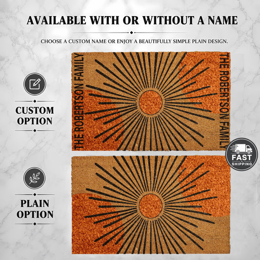 Custom Sunburst Doormat, Mid Century Welcome Mat, Modern Design Boho Entrance Rug